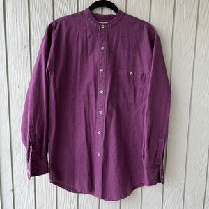 Vintage 90s Sonoma Jean Company Plum Linen Cotton Band Collar Shirt XL